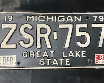 1979 Michigan License Plate ZSR 757 Great Lake State Vintage Black White