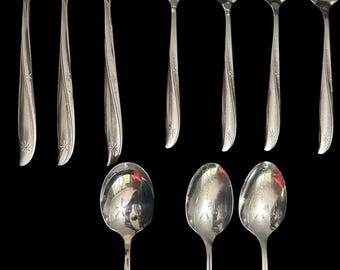Vintage Oneida Community Stainless Flatware Lot 10 Piece Set Starburst