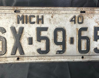 RARE 1940 Michigan License Plate SX 5965 Gogebic County UP Pre-War Antique Silver Black