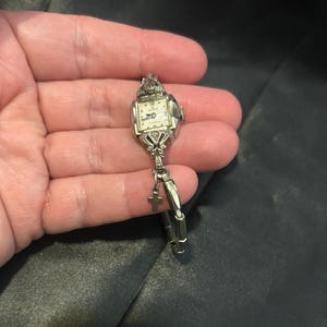 Vintage Alpha 17 Jewel Art Deco Filigree Watch with Cross Charm image 9