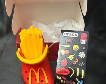 2024 McDonald's x Crocs Mini Clog Keychain French Fries Red Yellow Asia Exclusive New in Box with Sticker Sheet