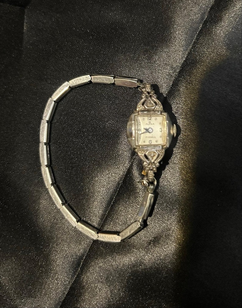 Vintage Alpha 17 Jewel Art Deco Filigree Watch with Cross Charm image 18