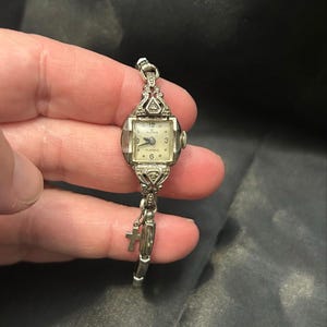 Vintage Alpha 17 Jewel Art Deco Filigree Watch with Cross Charm image 16