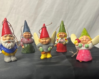 Gorham Unieboek 1979 Gnome Family Christmas Ornament Set of 5 David Lisa Vintage Korea