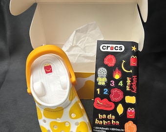 2024 McDonald's x Crocs Mini Clog Keychain Chicken Nugget White Yellow Asia Exclusive New in Box with Sticker Sheet