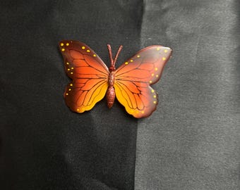 Vintage Republic of Korea Butterfly Brooch Pin 1970s Hand-Painted Enamel