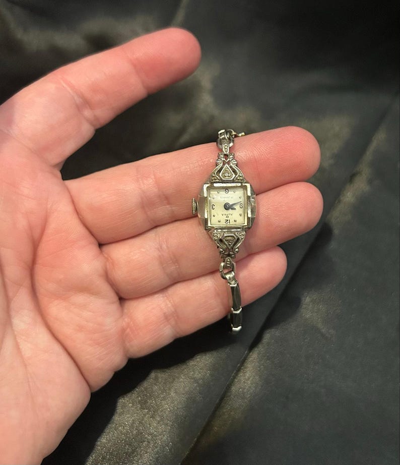 Vintage Alpha 17 Jewel Art Deco Filigree Watch with Cross Charm image 11