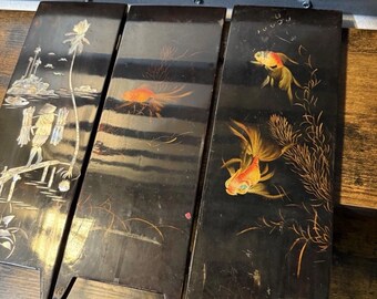 Vtg Asian Vietnamese Lacquer Mother Of Pearl Eggshell Inlay Folding Table Screen