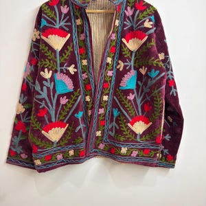 Handmade Suzani Kantha Boho Embroidered Cotton Jacket | Handmade Floral Coat