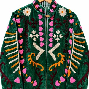 Authentic Uzbekistan Suzani Jacket, Floral Hand Embroidered Style Women Jacket, Bohemian Velvet Coat, Boho Chapan Jacket, Luxury Gift forher