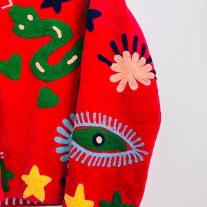 Suzani Jacket, Handmade Embroidered Quilted Cotton Coat, Vintage Boho Ethnic Festival Jacket for Wome