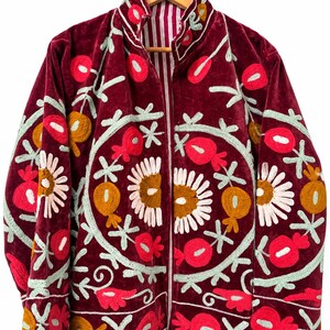 Handmade Boho Jacket, Suzani Embroidered Jacket Women, Vintage Quilted Cotton Coat, Floral Ethnic Wear