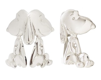 81 mm Handcrafted Solid Brass Skiffers / Corner Protector for Baseboards & Cabinetry - Snoopy Dog / Polished Nickel