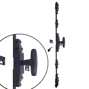180 cm Sturdy Brass Cremone Bolt / Latch for Windows & Kitchen Cabinet    - Art Deco Nouveau w/ Octoclasio Cylinder Handle / Matte Black
