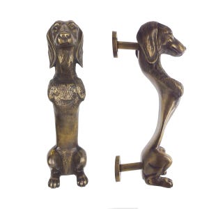 13" Vintage Handcrafted Ornate Solid Brass Large Door Pull / Handle - Dachshund / Antique Brass