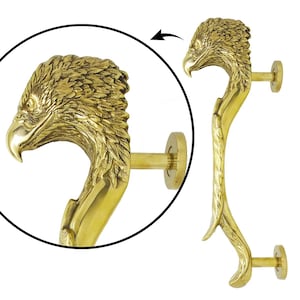 42.5 cm Vintage Handcrafted Ornate Solid Brass Large Door Pull / Entry Door Handle - Bald Eagle / Polished Brass