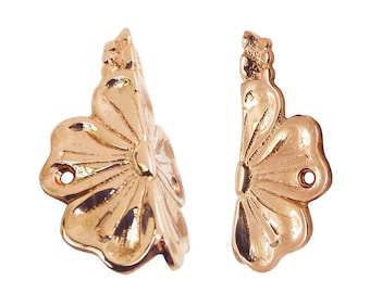 80 mm Brass Skiffers / Decorative Corner Protector for Skirtings & Cabinetry - Stylized Cherry Blossom / Polished Copper