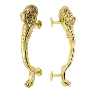 40.5 cm Vintage Handcrafted Ornate Solid Brass Large Door Pull / Handle - Lion / Polished Brass