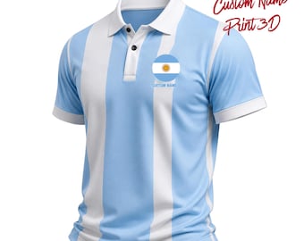 Custom Argentina Polo, Personalized Soccer Shirt, Blue White Striped Jersey, Argentina Game Day Outfit, Argentina Baby soccer jersey
