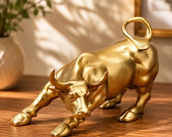 Wall Street Bull Statue, Gold Bull Figurine, Modern Office Desk Decor Gift