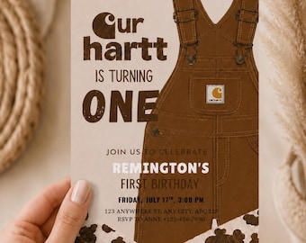 Our Hartt Is Turning One Invitation Boy | Any Age Editable Birthday Invitation | Canva Template | Photo Invite | Digital Download