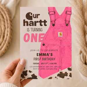 Our Hartt Is Turning One Invitation Girl | Any Age Editable Birthday Invitation | Canva Template | Photo Invite | Digital Download