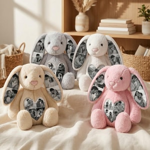 Personalized Bunny Plush, Custom Photo Stuffed Animal, Hidden Photo Bunny Gift, Memory Plush for Babies, Couples & Pet Lovers