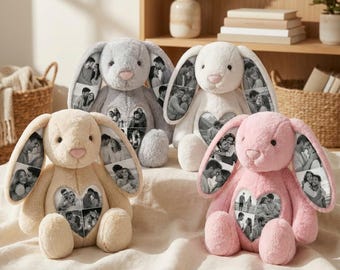 Personalized Bunny Plush, Custom Photo Stuffed Animal, Hidden Photo Bunny Gift, Memory Plush for Babies, Couples & Pet Lovers