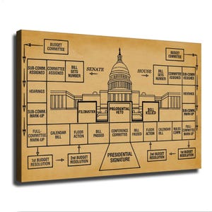 Political Science Legislative Process Poster: Capitol Building Flowchart (Canvas Print)