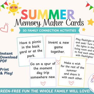 Summer Activity Cards for Families, Printable Family Connection Activities, Screen Free Summer Fun, Memory Maker Cards PDF