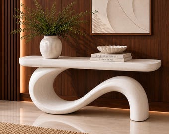Valthera Luxe ハンドクラフト オーガニックウェーブ コンソールテーブル – モダンで彫刻的な玄関家具