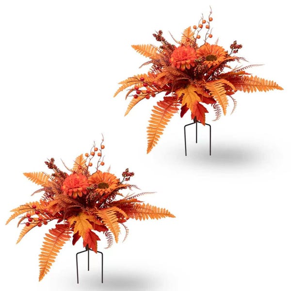 Set mit 2 herbstlichen Gartensteckern mit Blumenmotiv, Herbstliche Erntedekoration (23 Zoll B x 20 Zoll H)