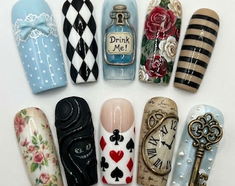 Summer Wonderland Press On Nails Alice Nails Kawaii Nails Vintage Nails Gothic Nails Vacation Nails Cute 3D Handmade Nails