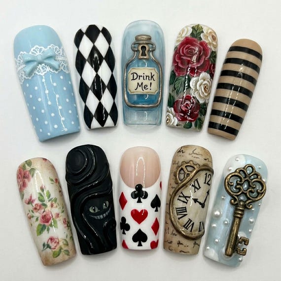 Summer Wonderland Press On Nails Alice Nails Kawaii Nails Vintage Nails Gothic Nails Vacation Nails Cute 3D Handmade Nails