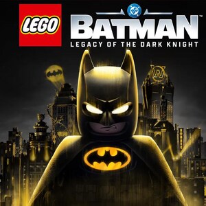 Peut inclure: Illustration de la couverture de LEGO Batman : Legacy of the Dark Knight, édition Deluxe. L'image présente un personnage LEGO Batman avec un symbole de chauve-souris jaune sur la poitrine, sur fond de paysage urbain. Le logo LEGO est en haut à gauche.