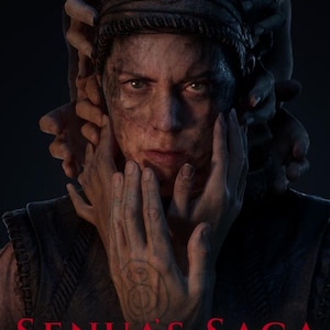 May include: A digital art image featuring a person with a serious expression, their face framed by multiple hands. The title "SENUA'S SAGA HELLBLADE II ENHANCED" is displayed in red and white text at the bottom of the image.