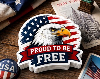 100PCS Proud to Be Free Eagle Sticker Patriotic USA Flag Decal Independence Day Vinyl Waterproof Laptop Car Cup