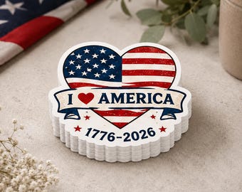100PCS I Love America Heart Flag Sticker Patriotic USA 250 Decal 1776 2026 Independence Day Vinyl Waterproof Laptop Car Cup