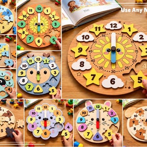Kids Learning Clock SVG - Laser Cut Wooden Puzzle Clock - Montessori Time Learning Toy - Educational Clock svg