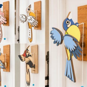 Kinetic Bird Wall Art Laser Cut Files | 5 Moving Bird Doorbell Decor Designs Glowforge xTool | Bird Lover Gift | Digital SVG
