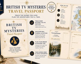 British TV Mysteries Travel Passport | Track Shows & Plan UK Road Trips | Printable PDF