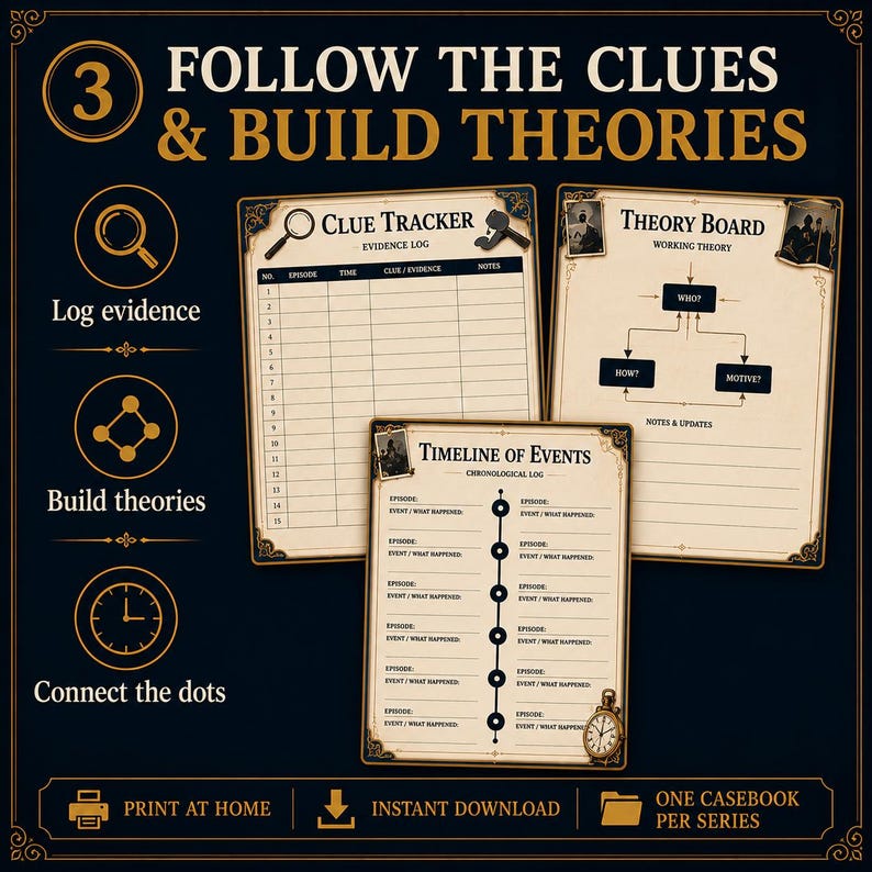 Cozy Mystery Casebook Journal | Track Shows, Suspects & Clues | Cozy TV Companion Printable PDF image 5