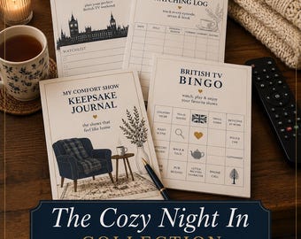 The Cozy Night In Collection | British TV Printable Bundle | Reading & Watching Log | British TV Bingo | Cozy Mystery Gift  Instant Download