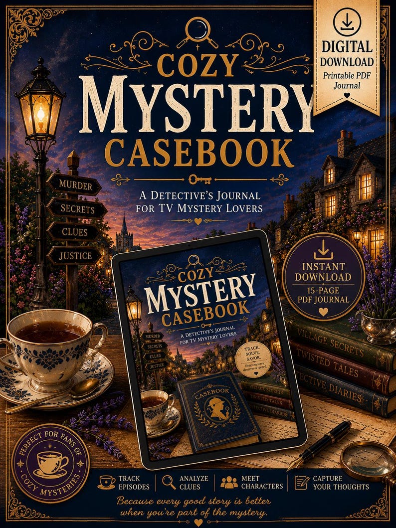 Cozy Mystery Casebook Journal | Track Shows, Suspects & Clues | Cozy TV Companion Printable PDF image 1