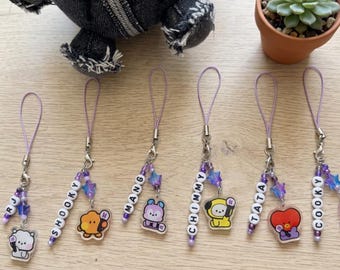 BTS Phone Charms - BT21 holding Light Sticks