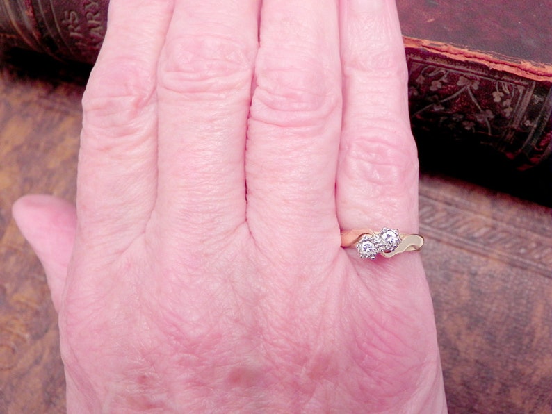 Jahrgang Verlobungsring Diamant Ring 18K Gelbgold Ring Diamant Twist Ring Ehering Estate Ring Versprechen Ring Ehering Größe 6 Bild 5