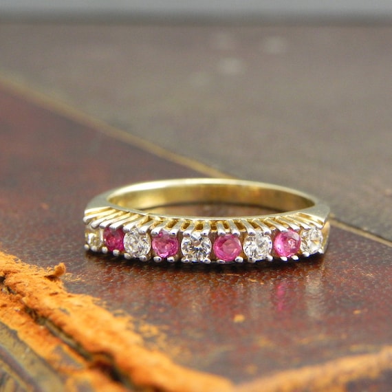 Estate Jewelry Silver Round Ruby Stackable Band Ring Sterling Silver SS