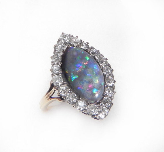 Antique Engagement Ring Opal and Diamond Engagement Ring 5ct Black