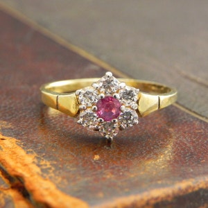 Sterling Silver Gold Vermeil Ring with Round Cut Ruby and CZ Stones / Fine Silver Jewelry Size 7.5 / Ruby Ring
