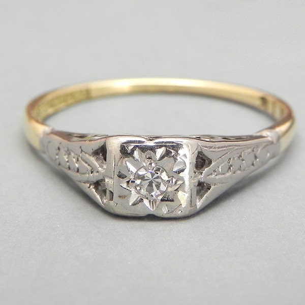 Art Deco Diamond Engagement Ring 1920s Diamond Solitaire 18K Gold And Platinum Wedding Ring Estate Ring Antique Diamond Ring  Size 7